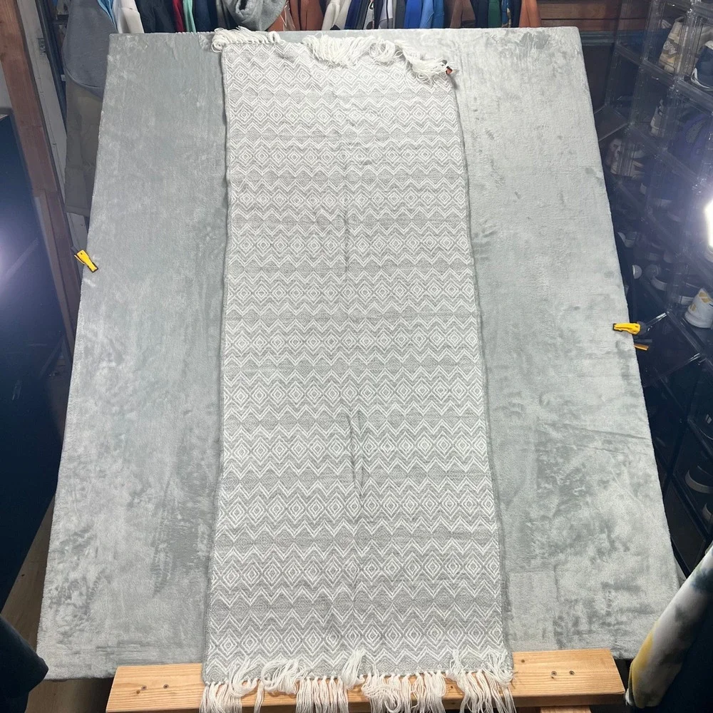 TINKUY PERU Scarf Unisex OS Grey 100% Alpaca Geometric Diamond Fringe